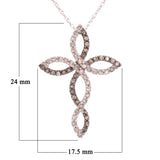 14k White Gold 0.33ctw Champagne & White  Diamond Twist Cross Pendant Necklace