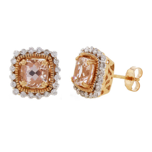14k Rose Gold 0.40ctw Morganite & Diamond Basket Halo Stud Earrings