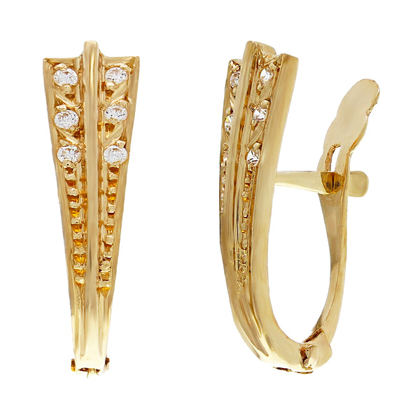 14k Yellow Gold Crystal Accent Antique Style Hinge Earrings