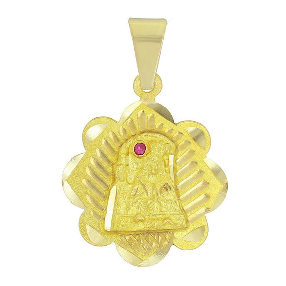 14k Yellow Gold Embossed Mother Mary Charm Pendant with Ruby Gemstone 1