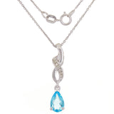 14k White Gold 0.05ctw Blue Topaz & Diamond Ribbon Drop Pendant Necklace 18"