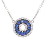 14k White Gold 0.25ctw Sapphire & Diamond Hololith Disc Pendant Necklace 18"