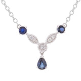 14k White Gold 0.15ctw Sapphire & Diamond Dangle Drop Y-Necklace
