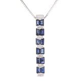 14k White Gold 0.10ctw Sapphire & Diamond Elongated Linear Drop Pendant Necklace