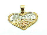 14k Tri Color Gold Flower Heart MOM Charm Pendant 0.9 gram