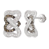 14k White Gold 0.40ctw Champagne & White Diamond Double Heart Bow-Tie Earrings