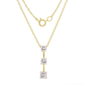 14k Yellow Gold 1ctw Diamond Three-Stone Bar Pendant Necklace 18"