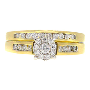 14k Yellow Gold 1/2ctw Brilliant Cut Diamond Cluster 2 Piece Wedding Set Ring