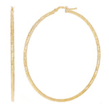 Italian 14k Yellow Gold Diamond Cut Hollow Round Hoop Earrings 2.2" 2mm 3.3grams