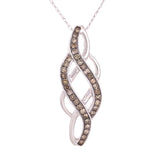 10k White Gold 0.32ctw Brown Diamond Swirling Ribbon Pendant Necklace 18"