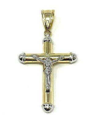 14k Two Tone Gold Jesus Christ Crucifix INRI Cross Pendant 2.35