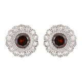 14k White Gold 0.80ctw Red & White Diamond Halo Cluster Stud Earrings