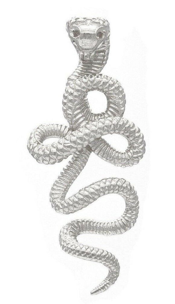 14k White Gold Detailed 3D Cobra Snake Charm Pendant 2