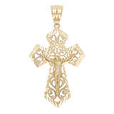 14k Yellow Gold Diamond-Cut Ornate Gothic Crucifix Cross Pendant Charm 2" 4.9g