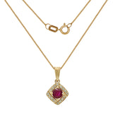 14k Yellow Gold 0.10ctw Ruby & Diamond Square Swirl Drop Pendant Necklace