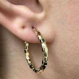Italian 14k Yellow Gold Faceted 3mm 1" Diameter Round Hoop Earrings 2 grams