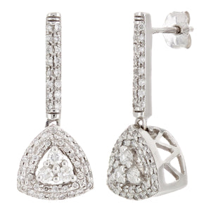 14k White Gold 0.50ctw Diamond Cluster Triangle Drop Dangle Earrings