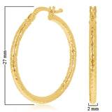 Italian 14k Yellow Gold Hollow Faceted Diamond Cut Hoop Earrings 1.1" 2mm 1.6g