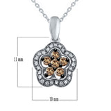 10k White Gold 0.25ctw Brown & White Diamond Halo Flower Pendant Necklace