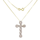 14k Yellow Gold 0.50ctw Diamond Braided Ribbon Cross Pendant Necklace