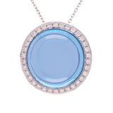 14k White Gold 0.40ctw Blue Topaz & Diamond Dimensional Sphere Pendant Necklace