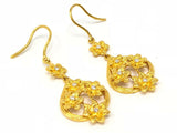 22k Yellow Gold Diamond Flower Dangle Earrings Vintage Tear Drop Pear Shape 9g