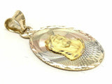 14k Tri Color Gold Jesus Christ Diamond Cut Oval Charm Pendant 1" 1.3 grams