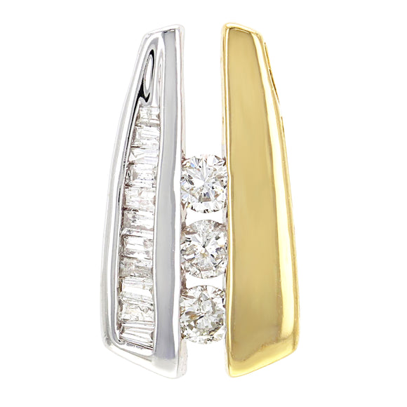 14k Yellow & White Gold 0.65ctw Baguette & Brilliant Cut Diamond Channel Pendant