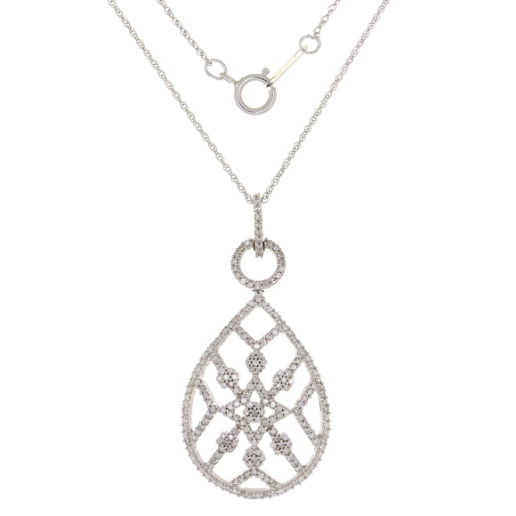 10k White Gold 0.70ctw Diamond Star Trellis Pear Pendant Necklace 18