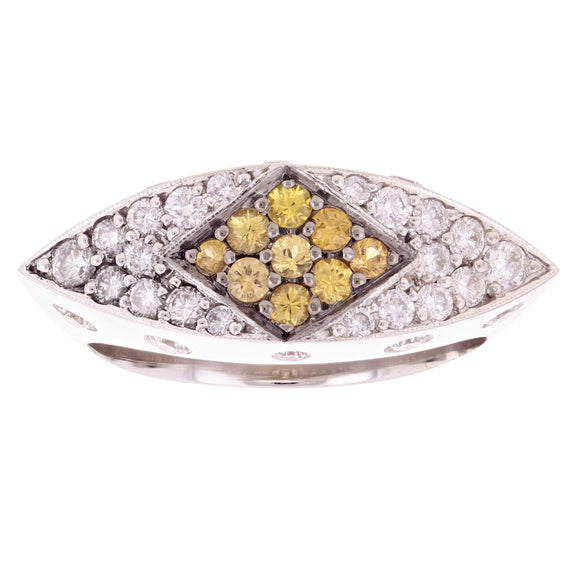 18k White Gold 1.25ctw Yellow & White Diamond Modern Square Top Ring Size 6.5