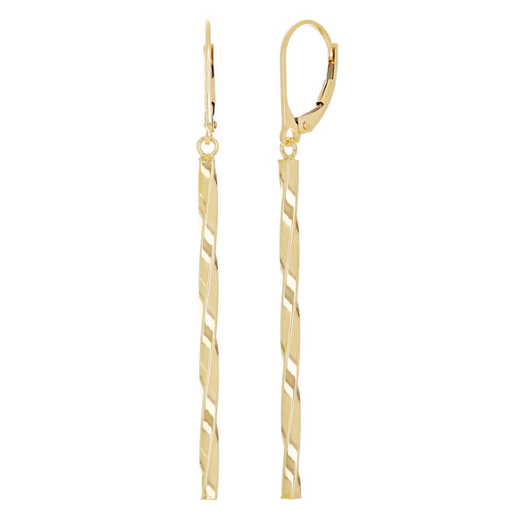 Italian 14k Yellow Gold Twisted Bar Dangle Drop Earrings 2.3