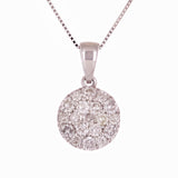 14k White Gold 0.60ctw Diamond Circular Cluster Halo Pendant Necklace