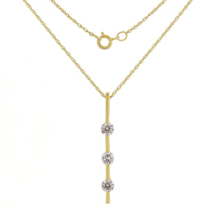 14k Yellow Gold 0.50ctw Diamond Three-Stone Linear Pendant Necklace