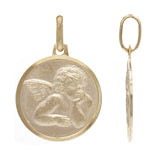 14k Yellow Gold Embossed Cherub Charm Round Medal Pendant 1.9 grams
