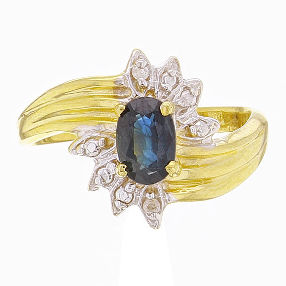 14k Yellow Gold 0.63ctw Sapphire & Diamond Bypass Ribbon Ring Size 6