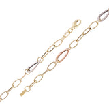 Italian 14k Tri Color Gold Hollow Oval Link Bracelet 7.5" 6mm 2.3 grams