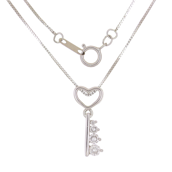10k White Gold 0.20ctw Diamond Key to My Heart Skeleton Key Pendant Necklace 18