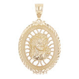14k Yellow Gold Face of Jesus Christ Oval Charm Pendant 2.3" 11.4 grams