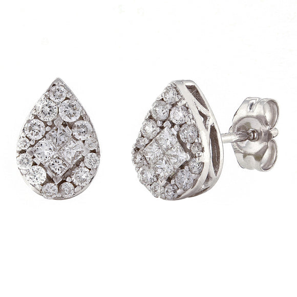 14k White Gold 0.35ctw Diamond Pear Shaped Cluster Stud Earrings