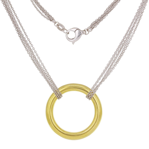 14k Yellow & White Gold Eternity Love Circle Multi-Chain Necklace