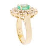 14k Yellow Gold 1.74ctw Emerald & Diamond 2-Tier Cocktail Cluster Ring Size 6.5