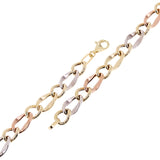Italian 14k Tri Color Gold Hollow Twisted Oval Link  Bracelet 7.5" 8mm 5.8 grams