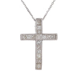 14k White Gold 0.75ctw Princess Diamond Floating Cross Pendant Necklace 18"