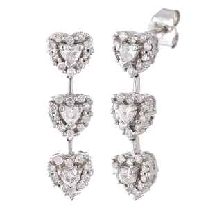 14k White Gold 1ctw Diamond Heart Dangle Drop Earrings