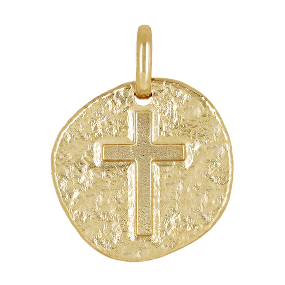 14k Yellow Gold Medallion Cross Religious Charm Pendant 1.1