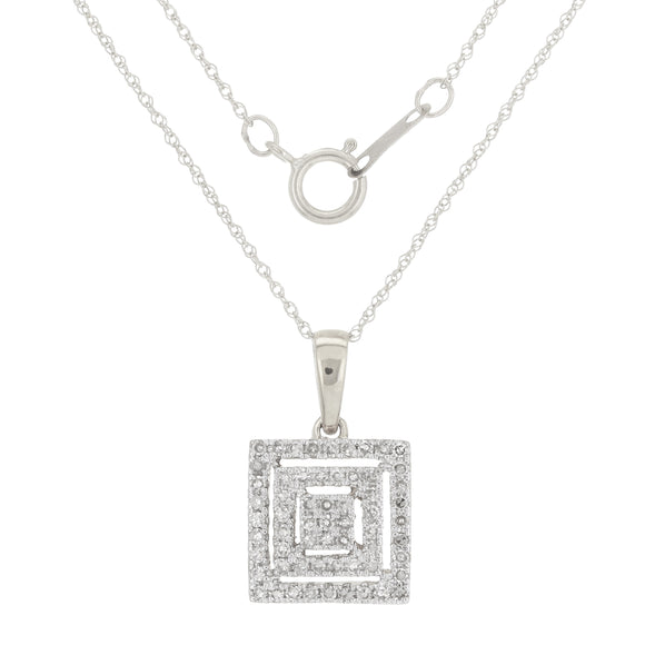 10k White Gold 0.36ctw Brown & White Diamond Pave Maze Square Pendant Necklace