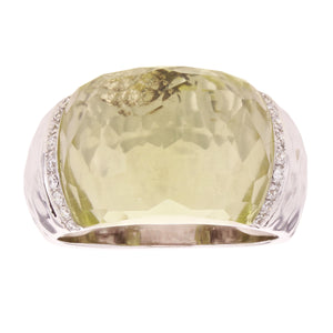 14k White Gold 0.15ctw Lemon Quartz & Diamond Dome Ring Size 7