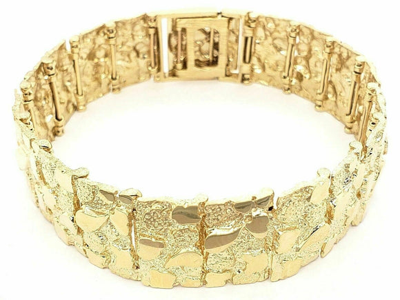 Men's 10k Yellow Gold Solid Nugget Bracelet 7