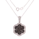 10k White Gold 0.60ctw Black & White Diamond Pave Daisy Pendant Necklace 18"