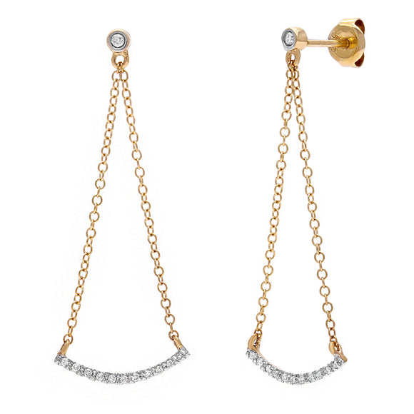 14k Yellow Gold 0.15ctw Diamond Chain Dangle Swing Earrings